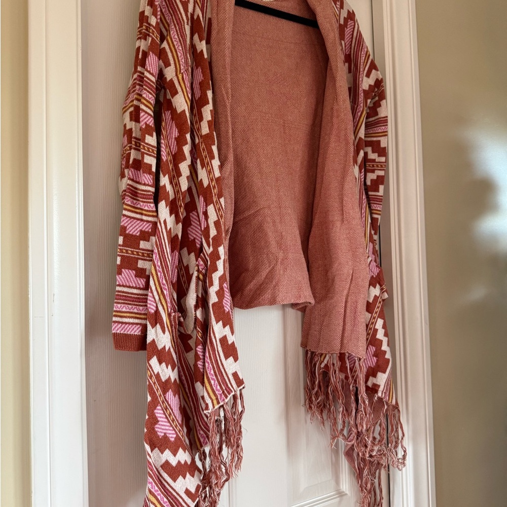 Billabong Pink and Brown Fringed Cardigan